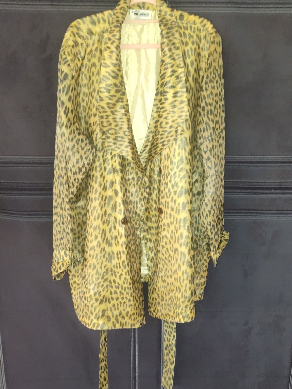 Vintage Leopard Print Satin Blazer Jacket - Yellow Brown